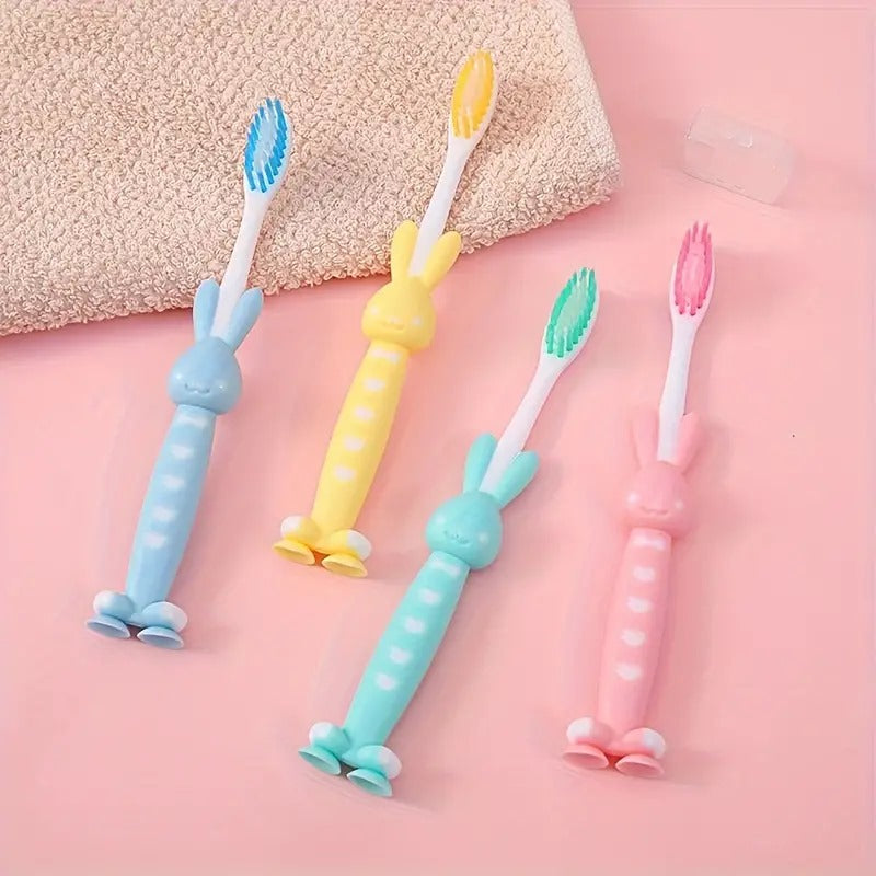 Soft-Bristled Toothbrushes with Cute Rabbit Bear Design - 4 Pcs in a Bag