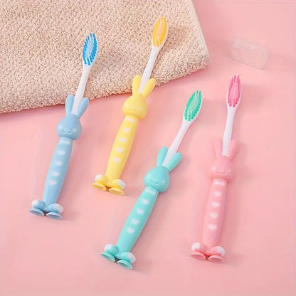 Soft-Bristled Toothbrushes with Cute Rabbit Bear Design - 4 Pcs in a Bag
